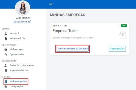 Acessar perfil corporativo da empresa